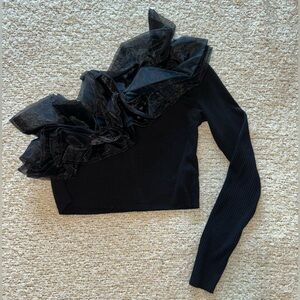 Black, one shoulder, long sleeve, crop top
